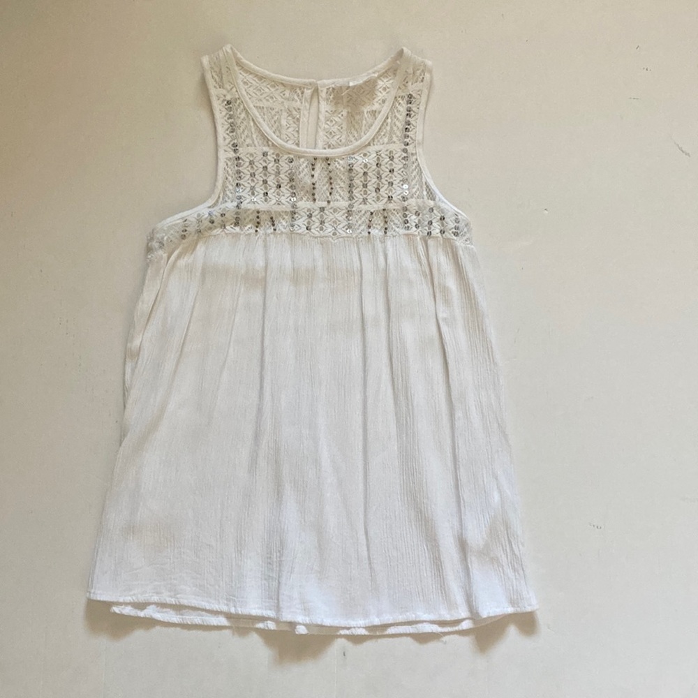 Coco + Jaimeson White Tank Top With Bead & Lace Design Size XS